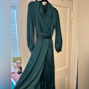 Vici Satin Green High Low Tie Midi/Maxi Dress